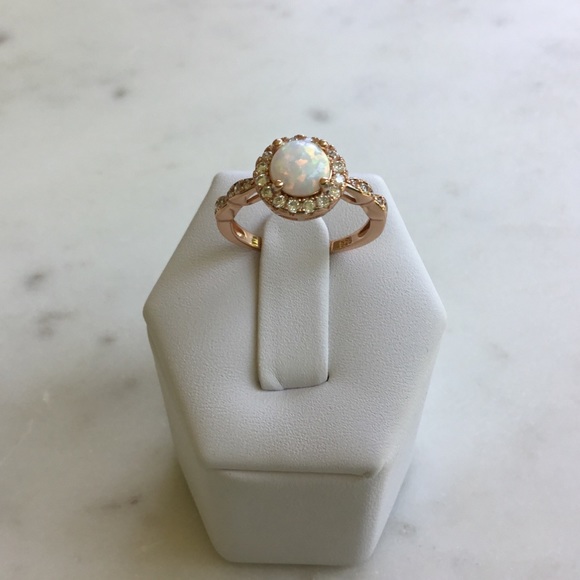 Sale $18! Rose Gold Plated over .925 Sterling Silver Lab created Opal Ring - Picture 6 of 16